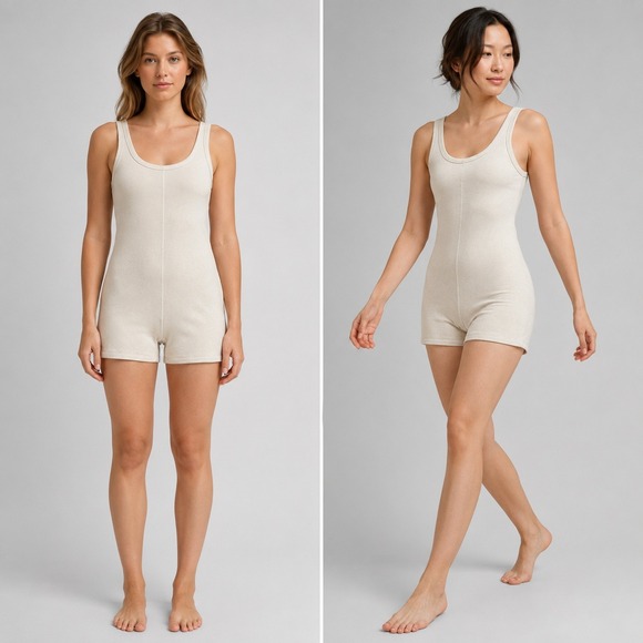 SKIMS Pants - Skims Ribbed Tank Romper Bone Off White Sleeveless Scoop Neck Bodysuit Womens S